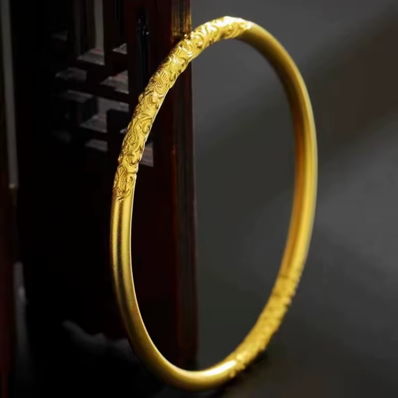 Bracelets de manchette ronds en forme de fleur sculptée couleur or 24 carats pour femmes, bijoux de 