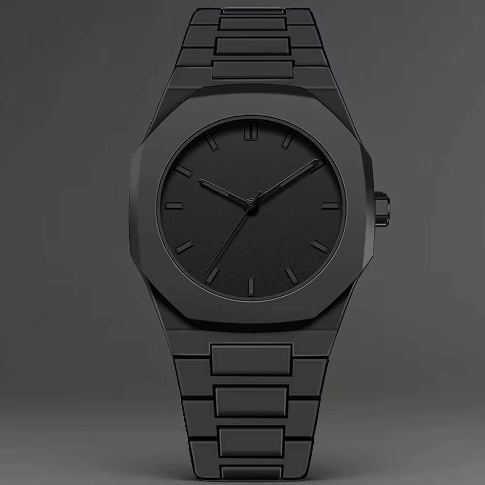 Nouvelle Montre Homme Tendance Simple Noire à Quartz avec Chiffres Arabes et Bracelet Décontracté Ef