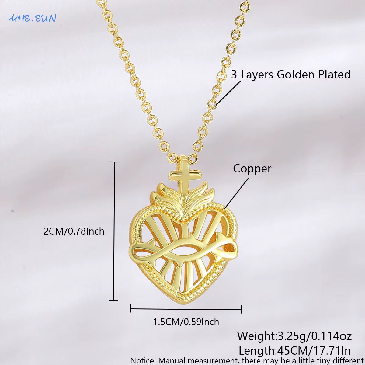 MHS.SUN – colliers avec pendentif croix du Sacré-Cœur plaqué or, design romantique ajouré, bijoux de