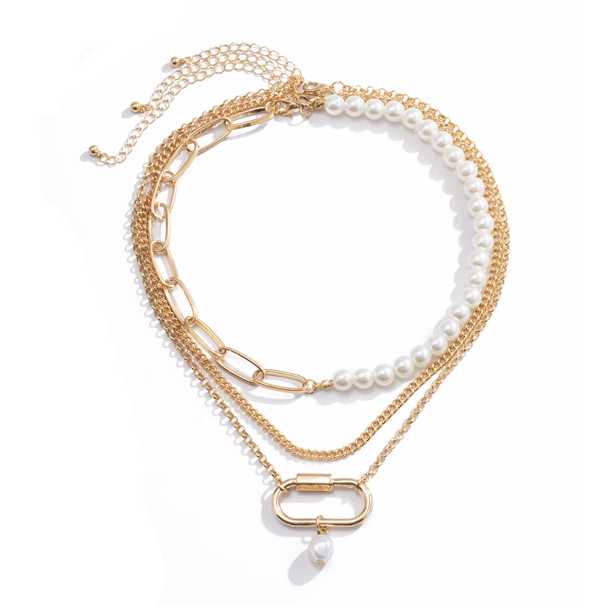 Collier minimaliste Minar en forme de trombone avec perles simulées pour femme, ras-de-cou asymétriq