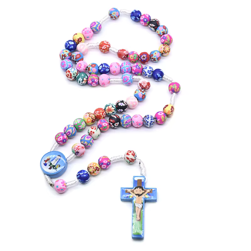 Chapelet collier catholique Rose perles Religion longue chaîne enfants bijoux charme cadeaux livrais