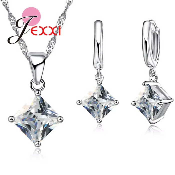 Ensembles de bijoux de mariage en argent Sterling 925 véritable pour femmes, zircone cubique, penden