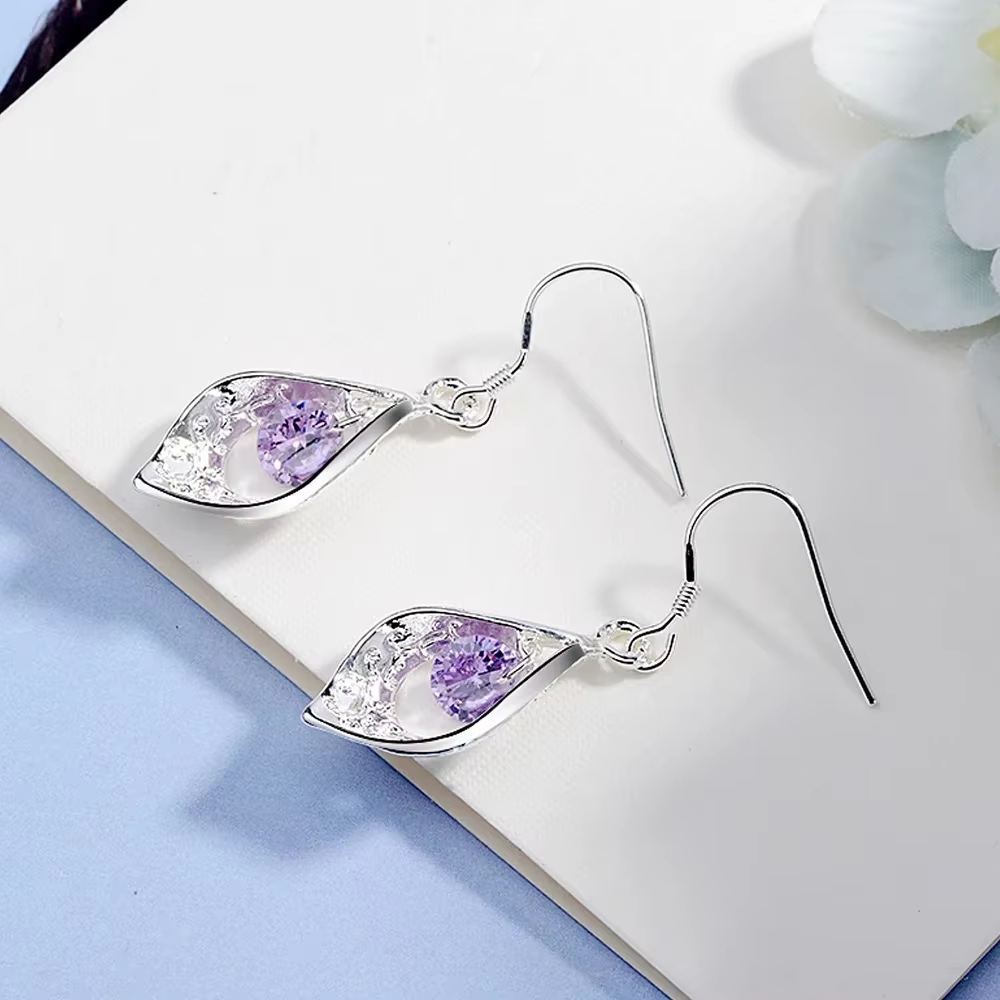 Boucles d'oreilles classiques en argent Sterling 925 pour femmes, bijoux en cristal noble, à la mode