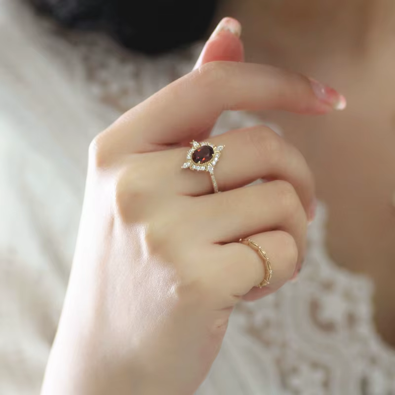 LAMOON-Bague en pierre précieuse vintage pour femme, matiques en grenat naturel, argent regardé 925,