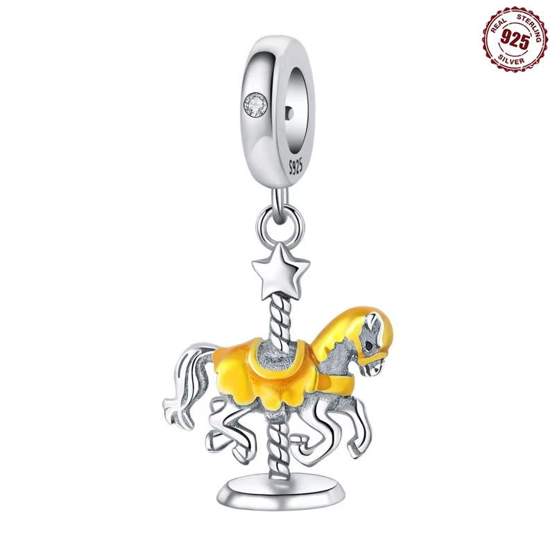 Pendentif en forme de carrousel en argent Sterling 925 véritable, breloque de voyage et de vacances,