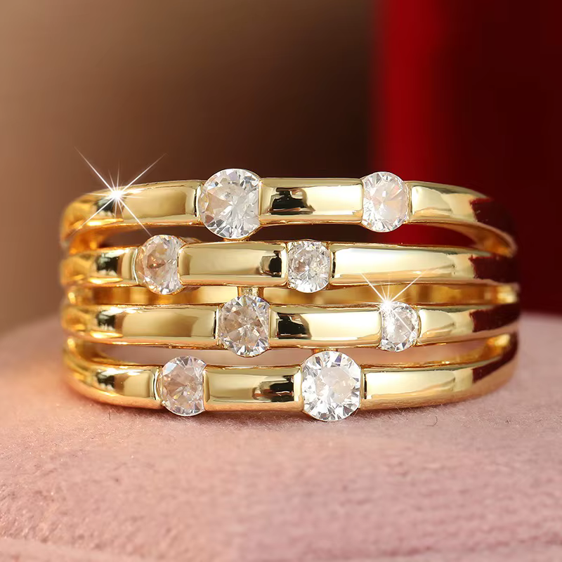 Bague classique pour femme incrustée de CZ blanc, couleur or vintage, géométrique, pour usage quotid