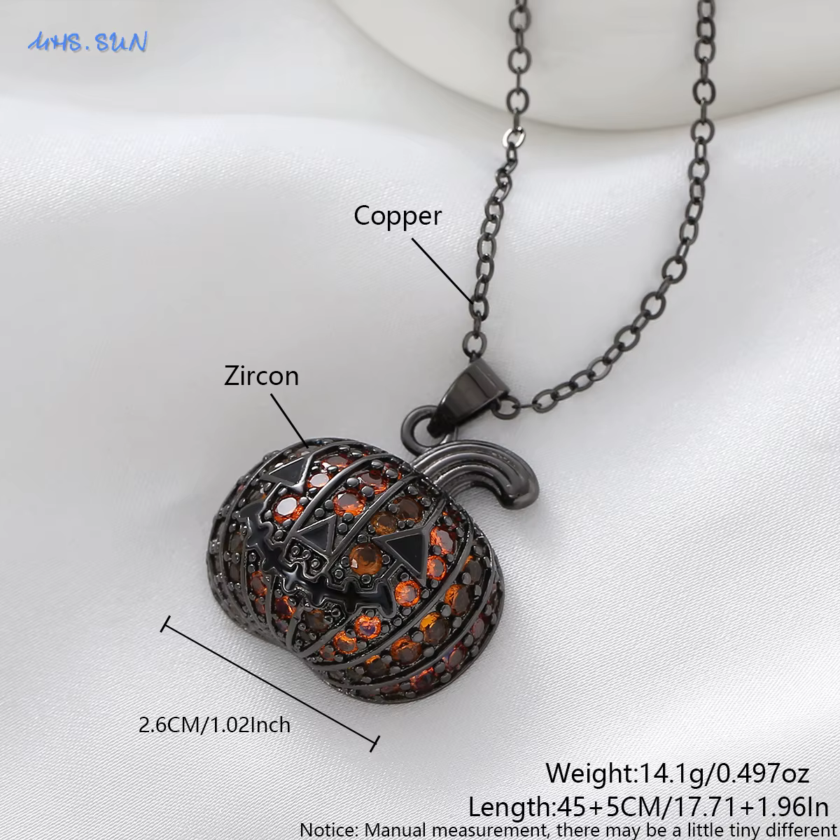 SUNSLL Halloween goutte à goutte huile citrouille pendentif colliers Hip-hop cubique Zircon plaqué o