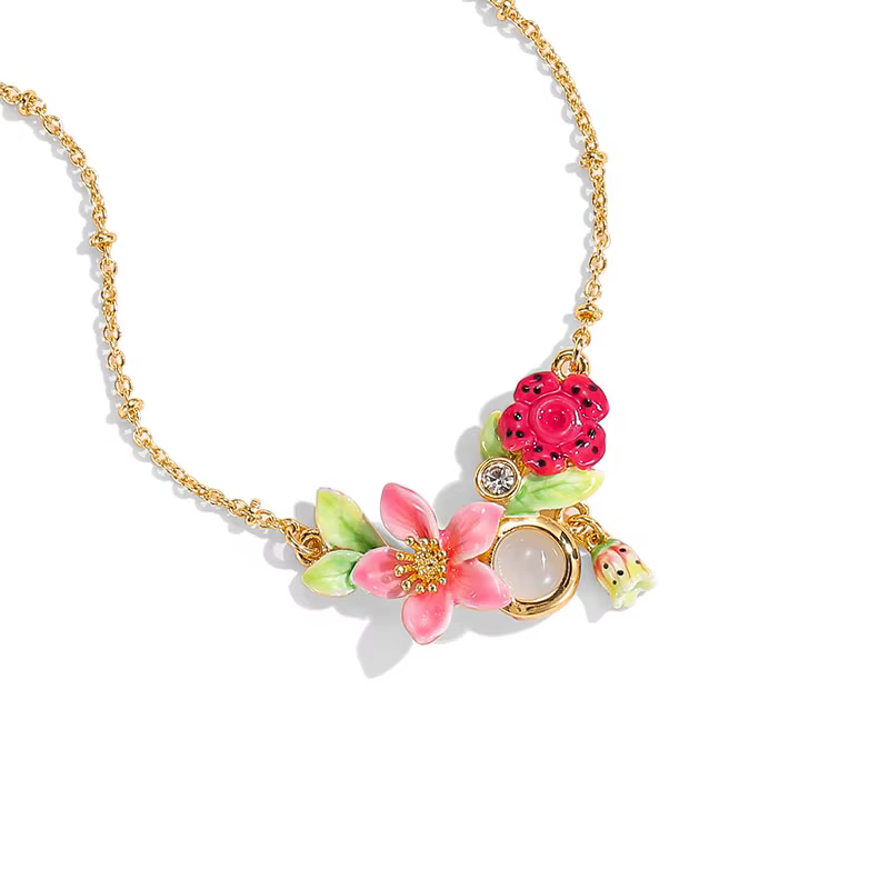 Collier en émail plaqué or motif raisin succulent, breloques fleurs tropicales colorées, bijoux bohè