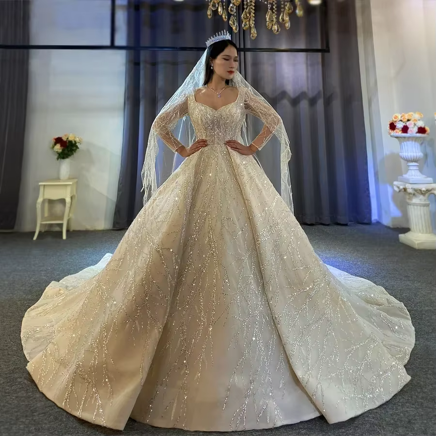 Robes De mariée personnalisées pour fête formelle, col en V, manches longues, avec des Appliques en 