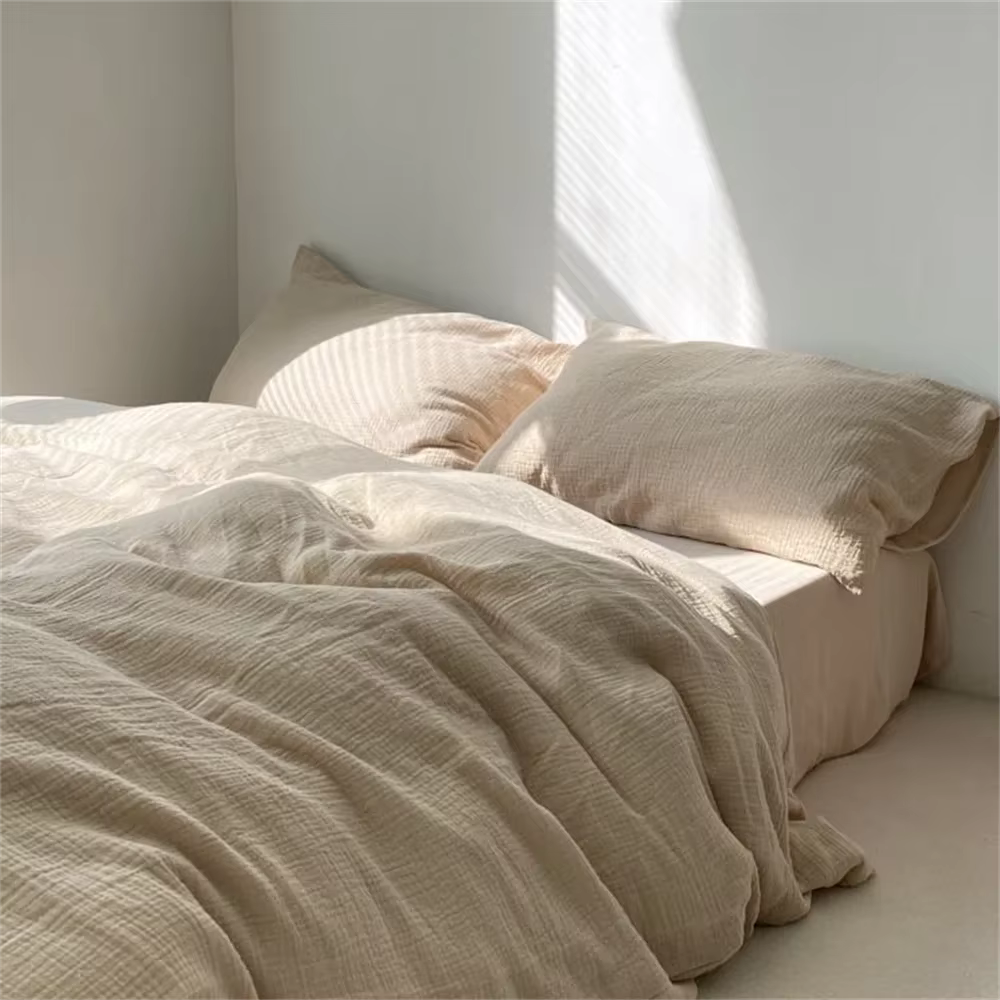 Parure de lit en pur pour filles françaises, drap de lit en coton lavé doux, housse de couette, taie
