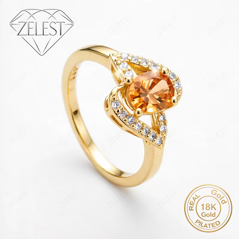 Bague en argent 925 plaqué or 18 carats avec zircon rond magnifique, accessoires de mode pour femmes
