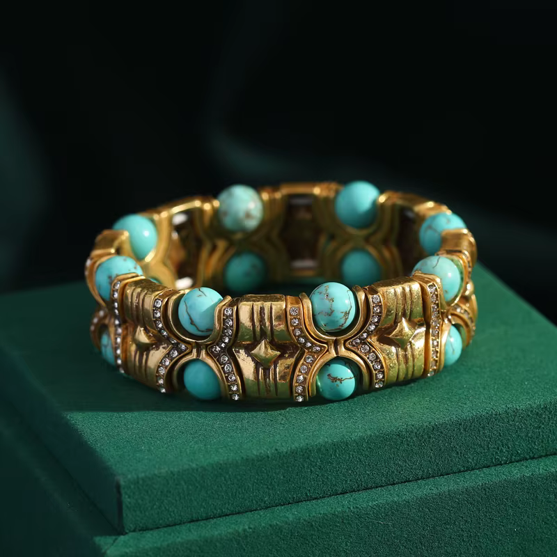 Bracelet vintage en pierre naturelle bleue incrustée de biscuits, bracelets larges en cristal, nœud 