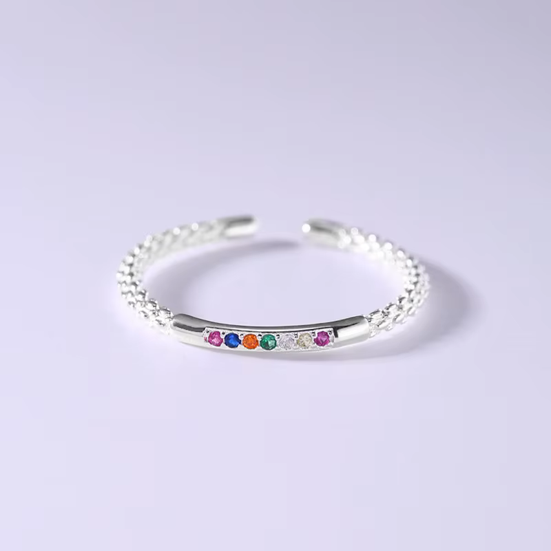 Bague ajustable en argent sterling 925 avec zircon coloré pour femme, bijoux de luxe, vente en gros