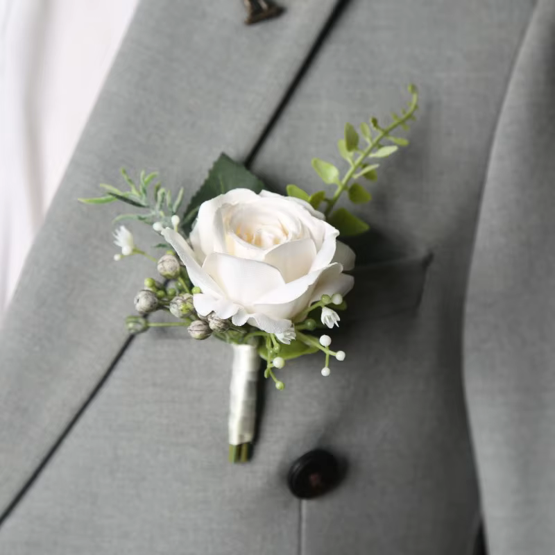 Boutonnière de marié élégante, fleurs pour costume pour hommes, Roses artificielles, Corsage de poig