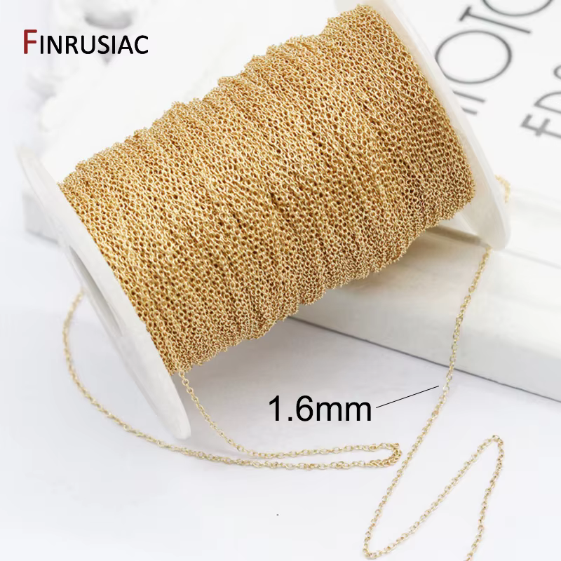 Chaîne fine plaquée or véritable 14K, 1.3mm, pour la fabrication de bijoux, vente en gros de chaînes