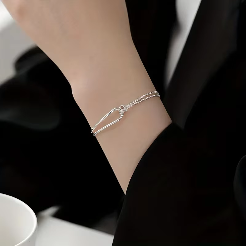 Bracelet géométrique en argent Sterling 925 pour femmes, perles rondes carrées, personnalité, tempér