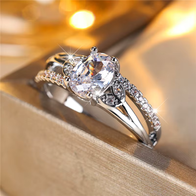 Bague Boho en pierre de Zircon ovale bleu pour femme, joli couleur argent, bijoux de mariage d'été p