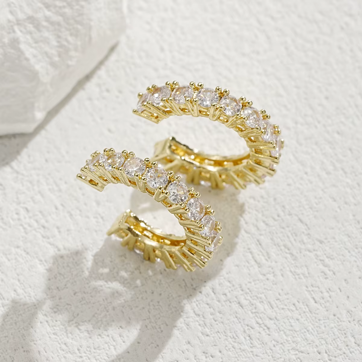 Clip d'oreille en Zircon pour femmes, 2 pièces, strass complets, sans perçage, en forme de C, envelo