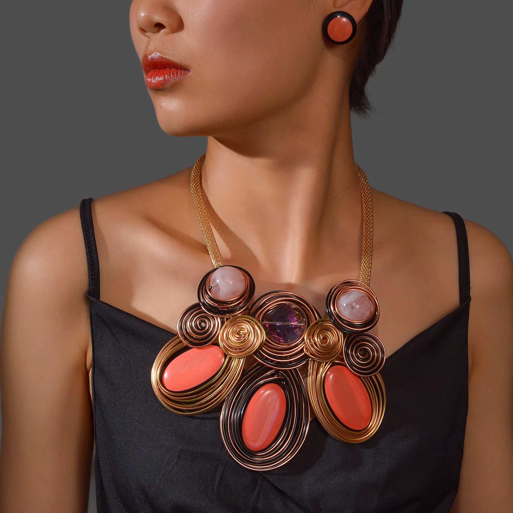 Nouvel ensemble de bijoux fantaisie pour femme, collier et boucles d'oreilles en fil d'aluminium tre
