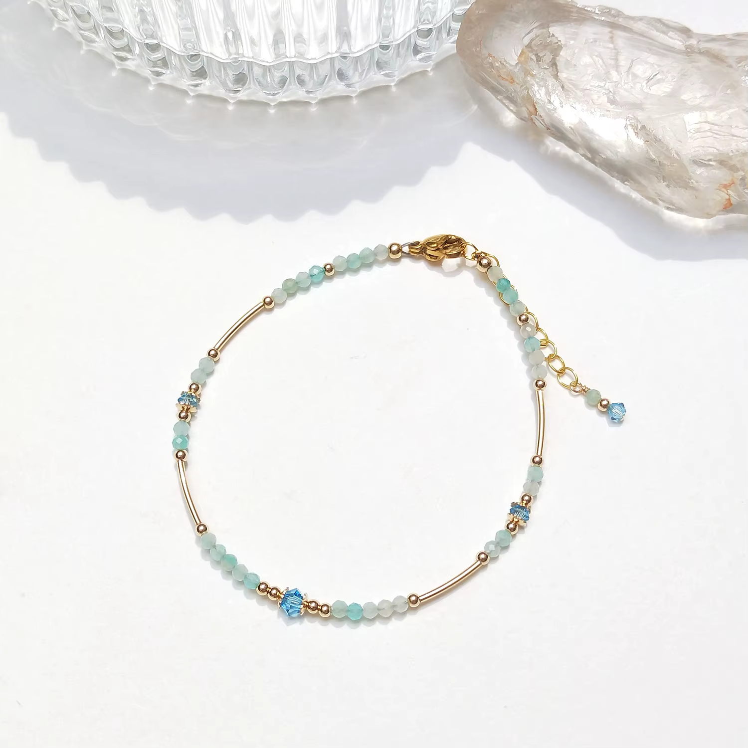 Lii Ji – Bracelet en pierre naturelle Amazonite, 2-6mm, breloques américaines remplies d'or 14K, bij