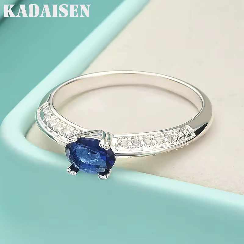 Argent sterling 925, zircon bleu 7-10 #   Bague pour femme, bijoux de charme à la mode pour fête de 