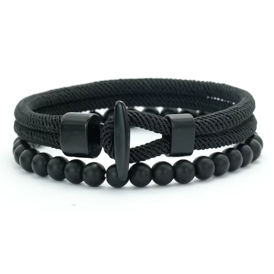 Classique 2 pièces corde et Bracelet de perles pour hommes fait à la main facile crochet corde natur