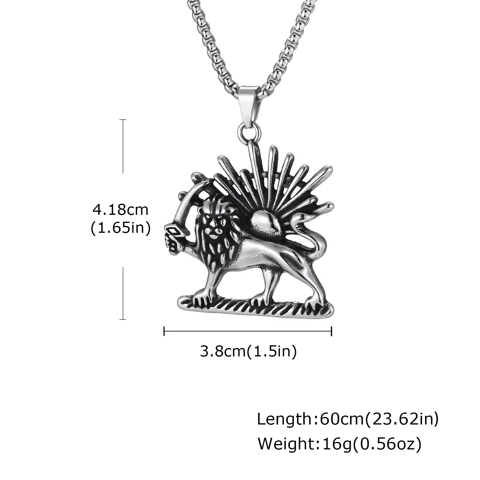 Collier Persan Shir Khorshid Lion Soleil Pahlavi pour Hommes, Collier en Acier Inoxydable Couleur Ar