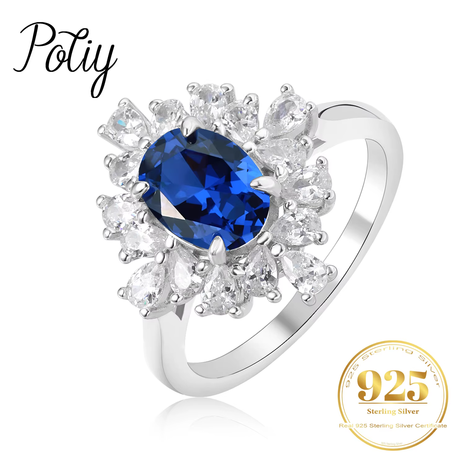 Potiy – bagues cocktail en argent Sterling 925, saphir créé, 6x8mm, pour femmes, pour fête de mariag