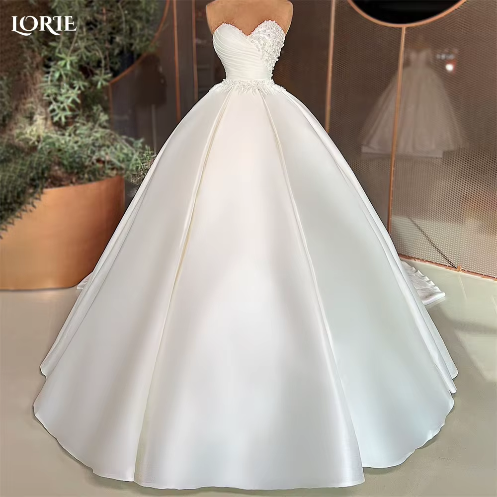 LORIE-Robe de mariée princesse en satin plissé, élégante, couleur unie, perles chérie, patients init
