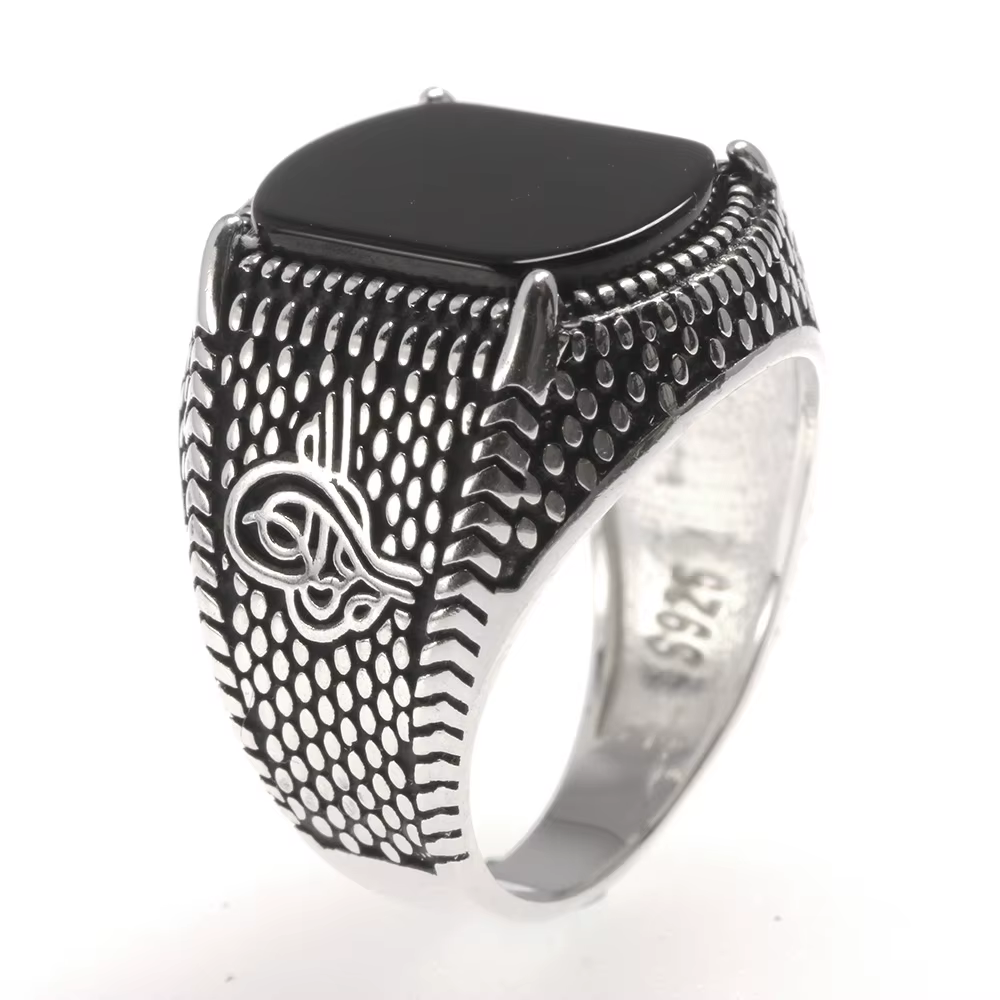 Bijoux turcs bague noire hommes léger 6g réel 925 en argent Sterling hommes anneaux pierre d'agate n