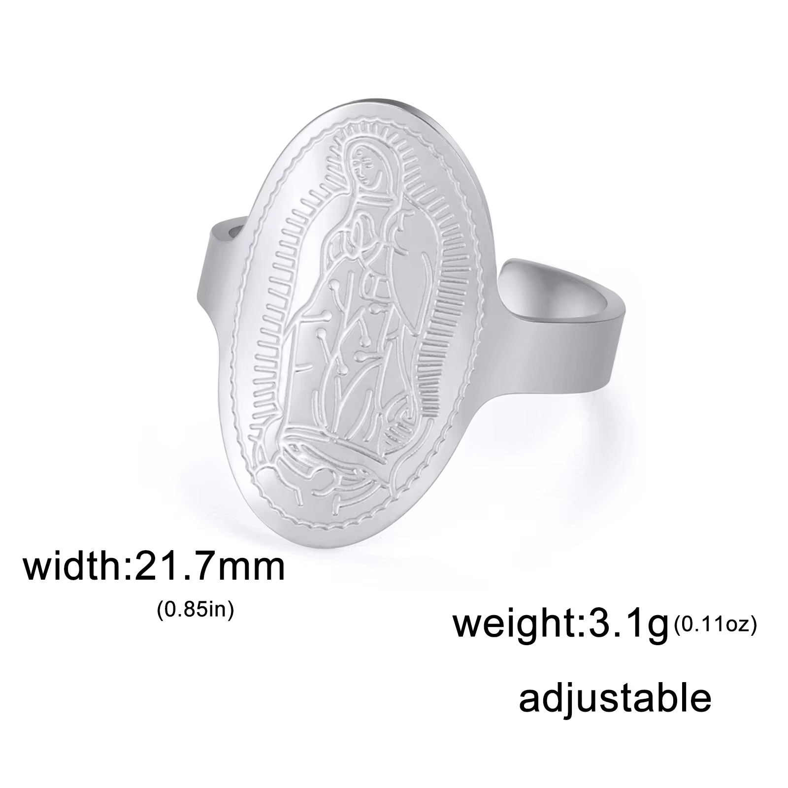 Bague Vierge Marie pour femme en acier inoxydable couleur or, anneaux ouverts religieux, Mère de Jés