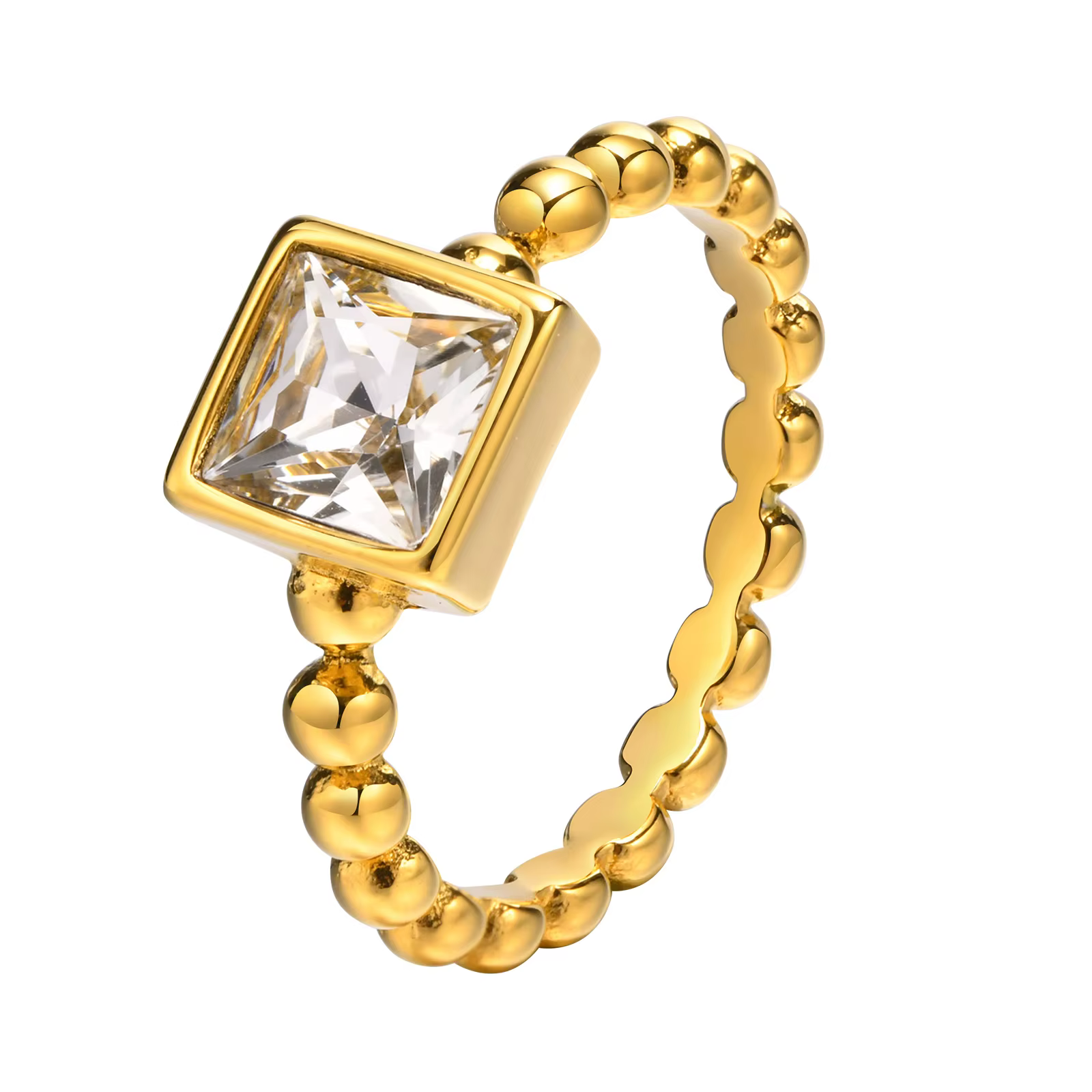 Bague de fiançailles carrée en acier inoxydable pour femme, ensemble de lunette, cubique, contre-ind