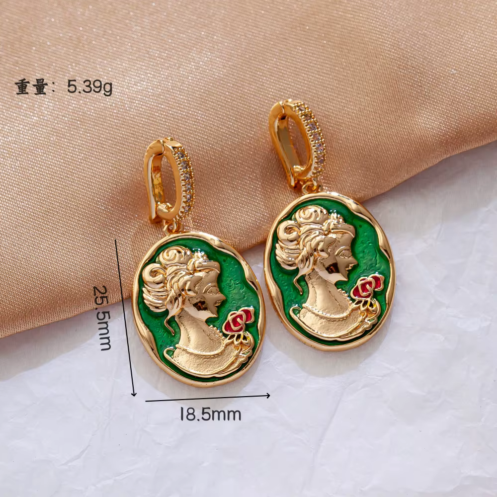 Boucles d'oreilles fleur en émail peinture à l'huile de style cour médiévale, perles d'eau douce, pe