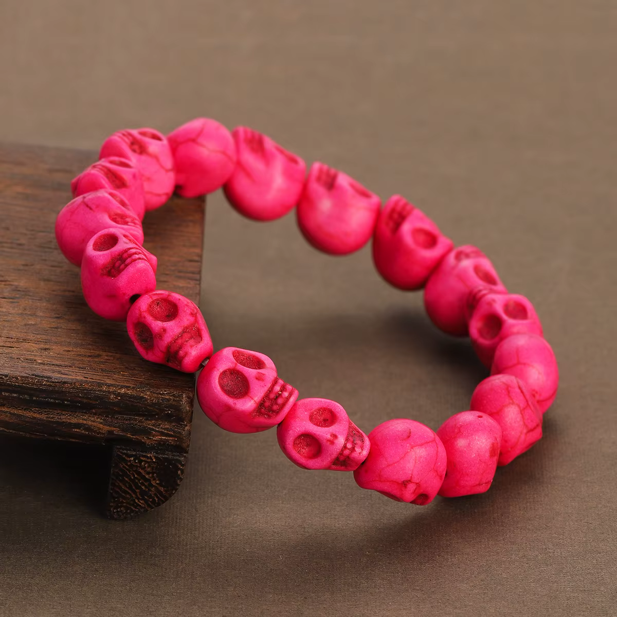 Bracelets tête de mort rose pour hommes et femmes, pierre naturelle, bracelets carimplantés, réglabl