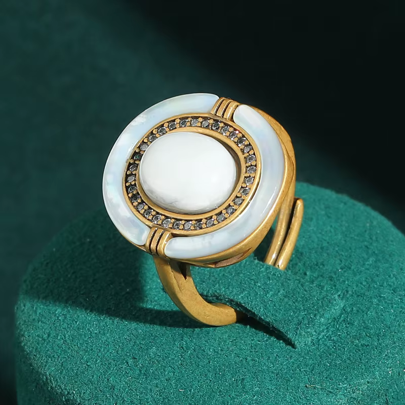 Bagues ovales de luxe vintage en pierre naturelle, Nouveauté 2026, plaqué or antique, bijoux d'anniv