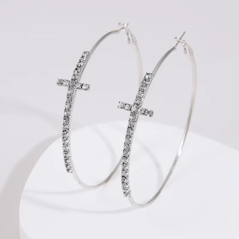 Boucles d'oreilles en forme de grand cercle pour femmes, grandes boucles d'oreilles brillantes, stra