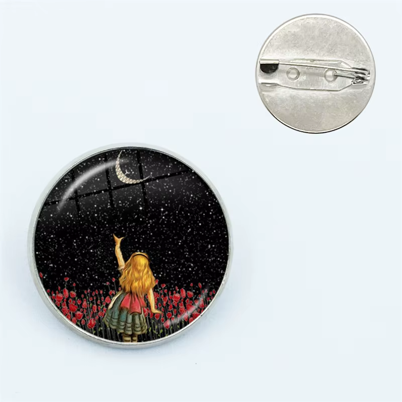 Broche de jardin Alice au pays des merveilles, broches de pierres précieuses en verre pour chemise, 