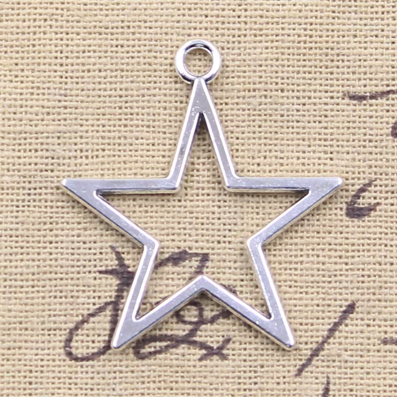 15 breloques antiques en forme d'étoile, 37x33mm, couleur argent, fabrication artisanale, bijoux tib