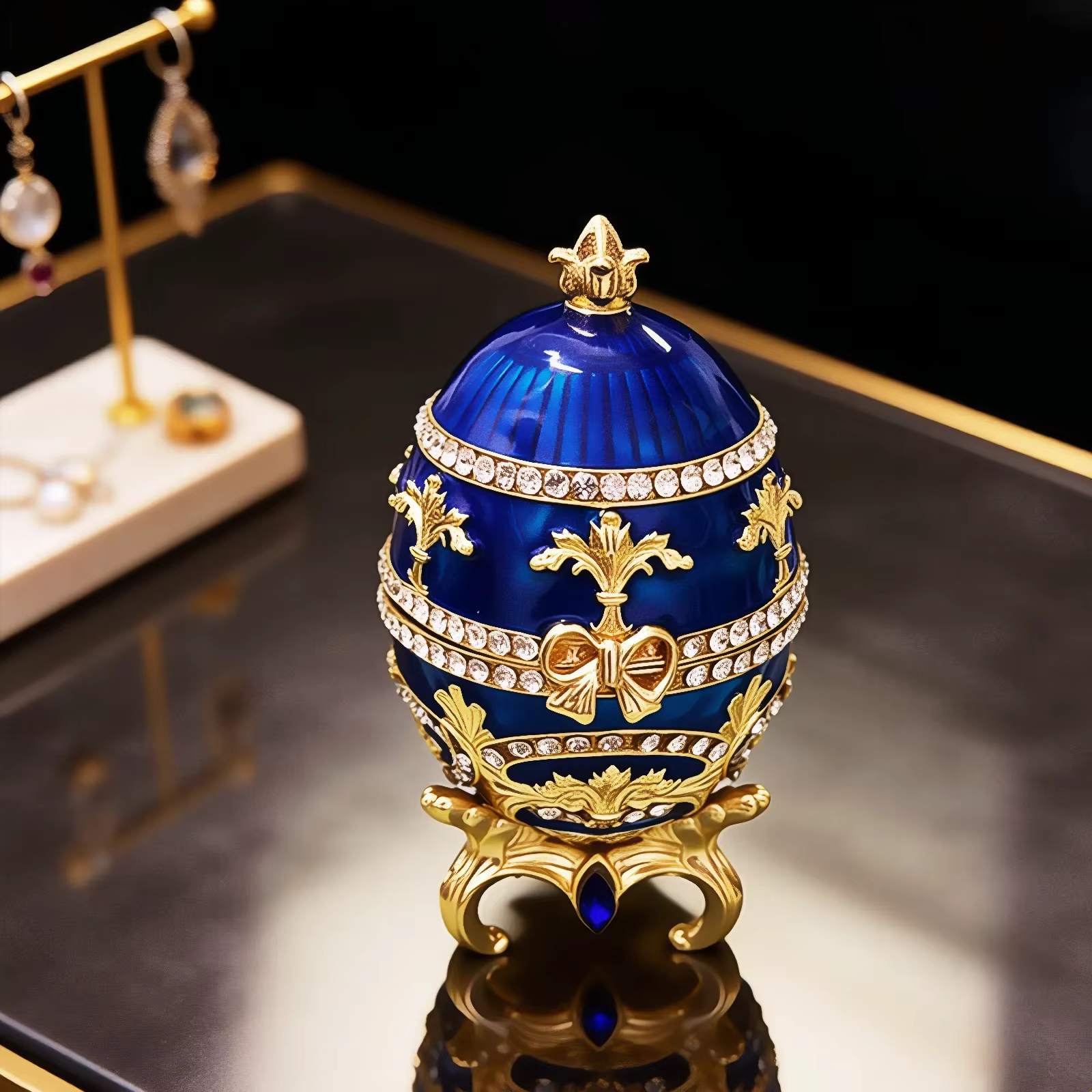 Œuf de style Fabergé avec magnifique boîte à bijoux à charnières, décoration de bureau exquise pour 
