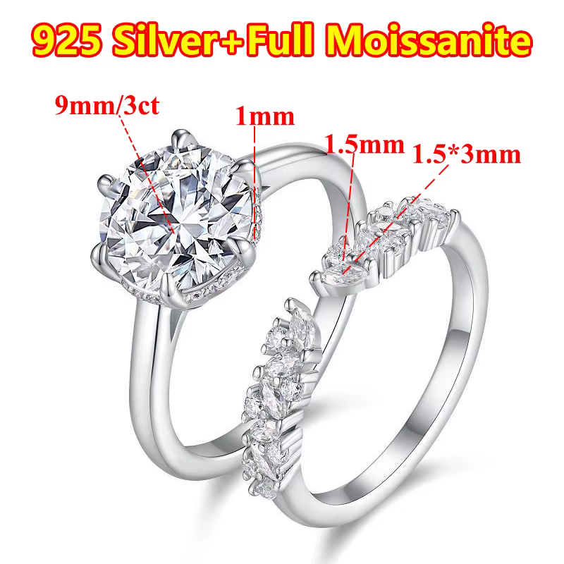 Femmes Moissanite bague s925 argent Marquise coupe Moissanite anneaux pour femmes de luxe coupe rond