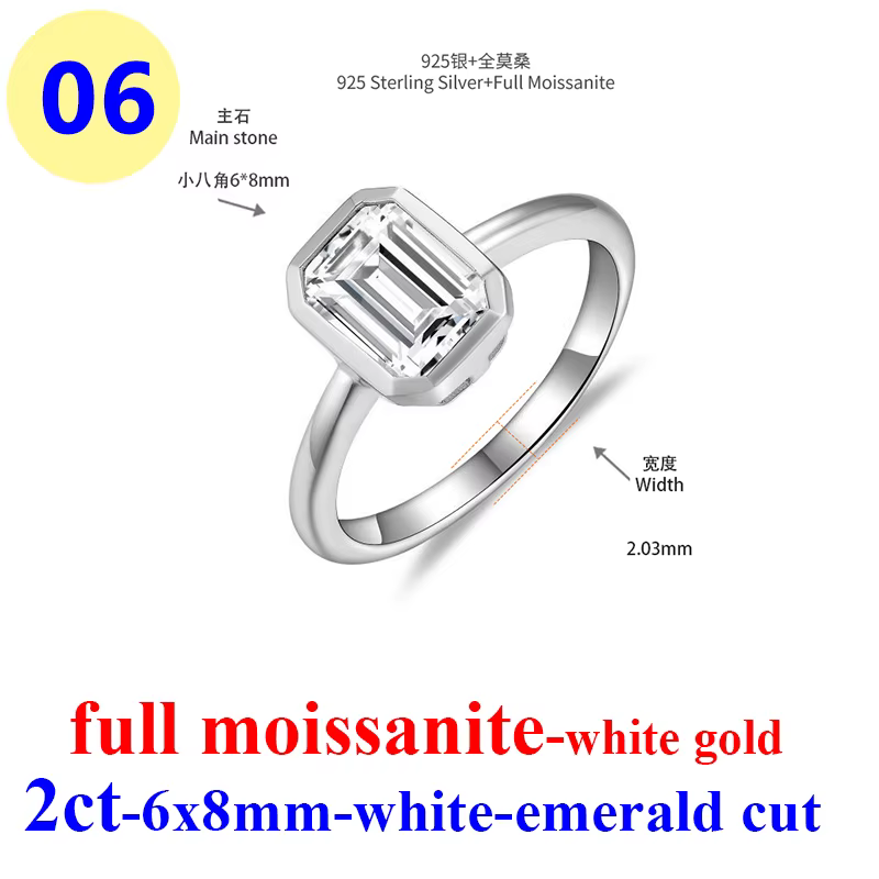 Bague en argent regardé S925 pour femme, diamant Moissanite complet, document D émeraude, plaqué or 