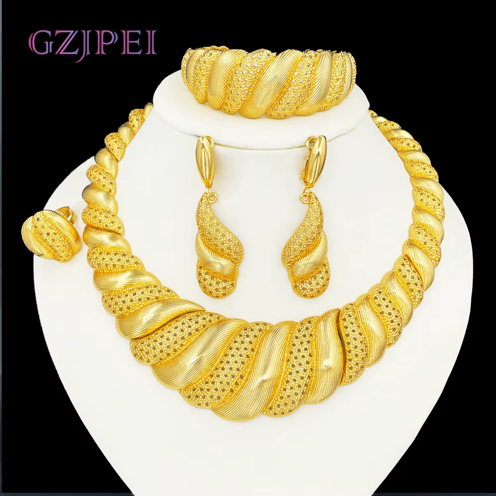 GZJPEI 2025 nouveau Design ensemble de bijoux indien plaqué or grand collier manchette ouverte Brace