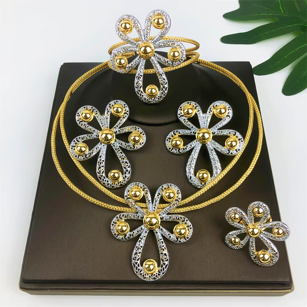 Ensemble de bijoux pour femmes, 4 pièces, collier, boucles d'oreilles, Bracelet, bague, cadeaux de f