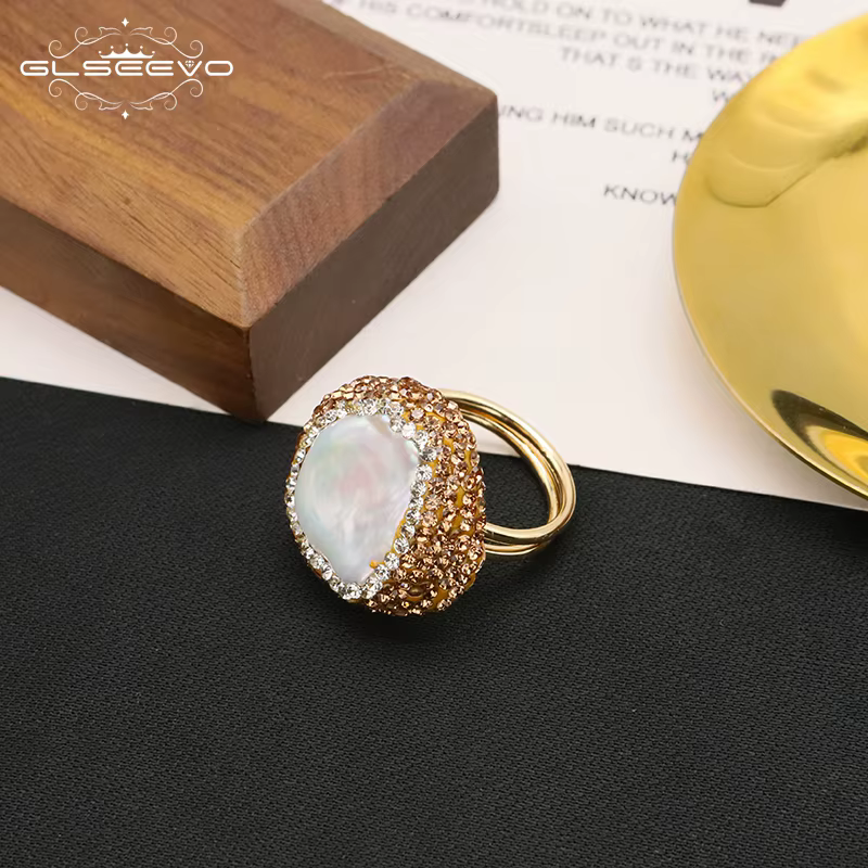 GLSEEVO – bague en perles naturelles baroques pour femmes, élégante, belle personnalité, mode luxe, 