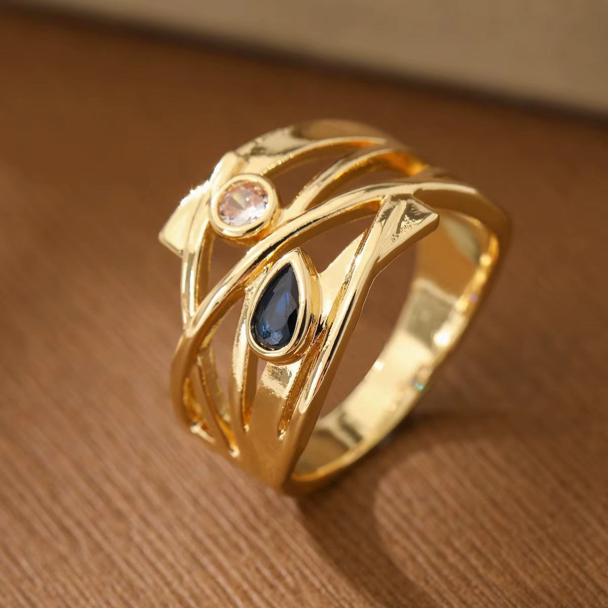 Rétro, Créatif, Creux, Pierre précieuse artificielle, Bague, Matériau en cuivre, Femme, Bijoux, Cade