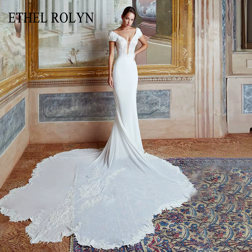 ETHEL ROLYN robe de mariée dos nu élégant Satin princesse robes de mariée paillettes dentelle Appliq