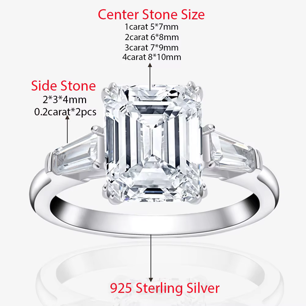 Bague de fiançailles en Moissanite pour femmes, coupe rayonnante, avec diamant en forme de Baguette 