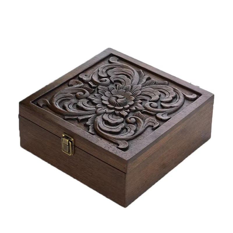 Boîte à bijoux Vintage en bois massif d'asie du sud-est, rangement sculpté multicouche fait à la mai