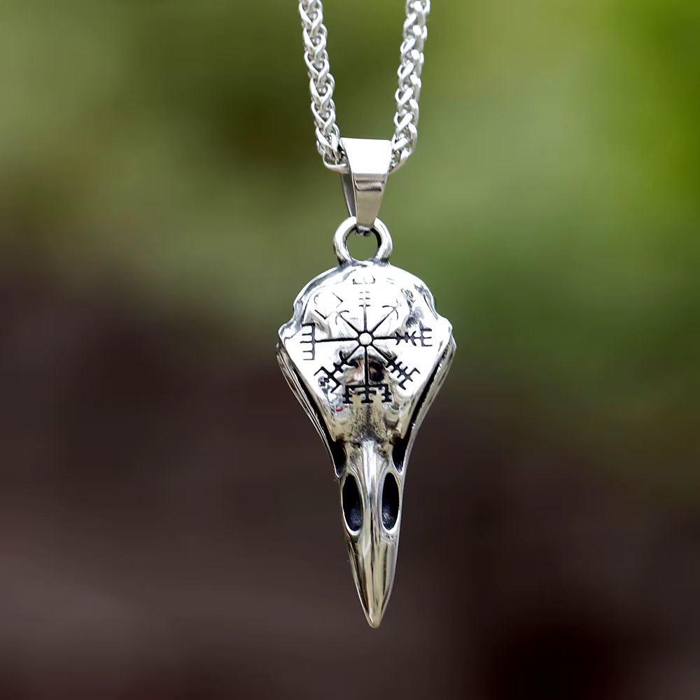 Pendentif amulette Viking, tête de corbeau et Vegvisir pour hommes, bijoux en acier inoxydable pour 