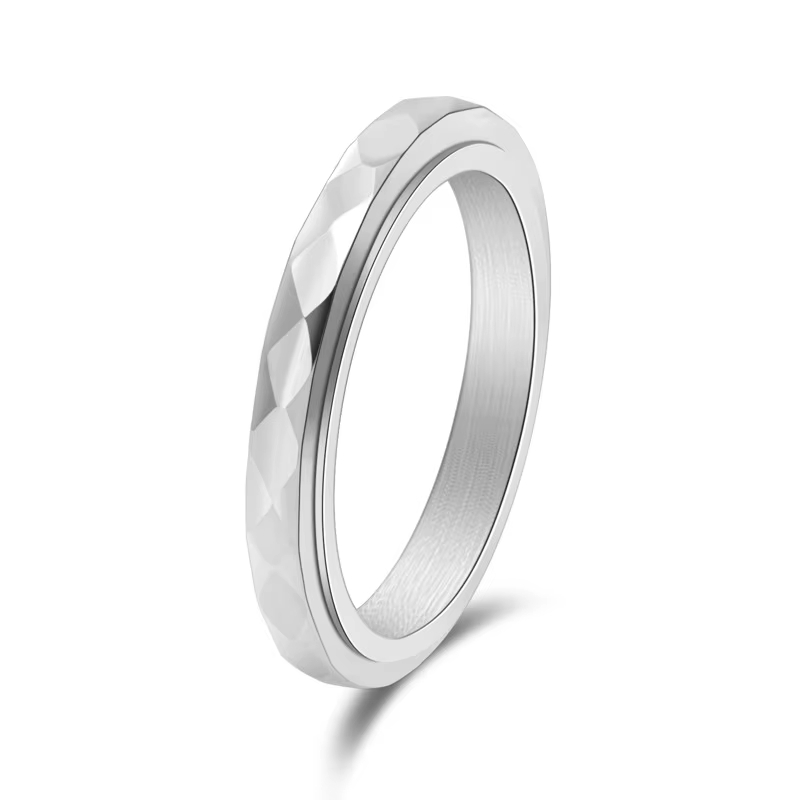 Bague Spinner à facettes en acier inoxydable fin de 3mm, alliance pour femmes et filles, taille 5-12